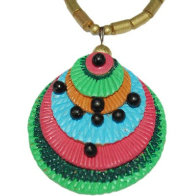 Terracotta Jewellery Set Pink Green
