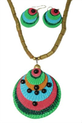 Copy of Terracotta Jewellery Set Pink Green