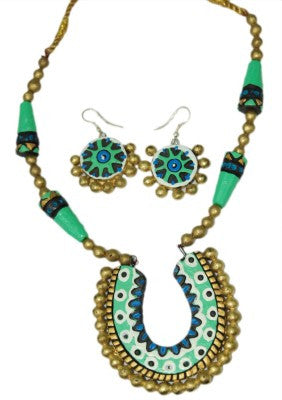 Terracotta Jewellery Set Green Blue yellow