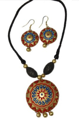 Terracotta Jewellery Set Red Blue Sun pendant