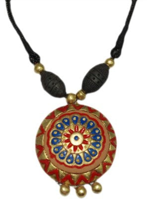 Copy of Terracotta Jewellery Set Red Blue Sun pendant